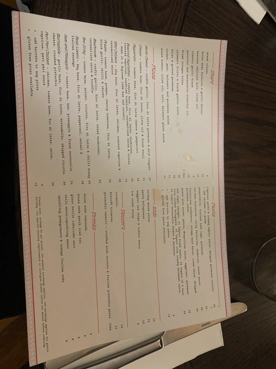 Menu, Gellafrenda