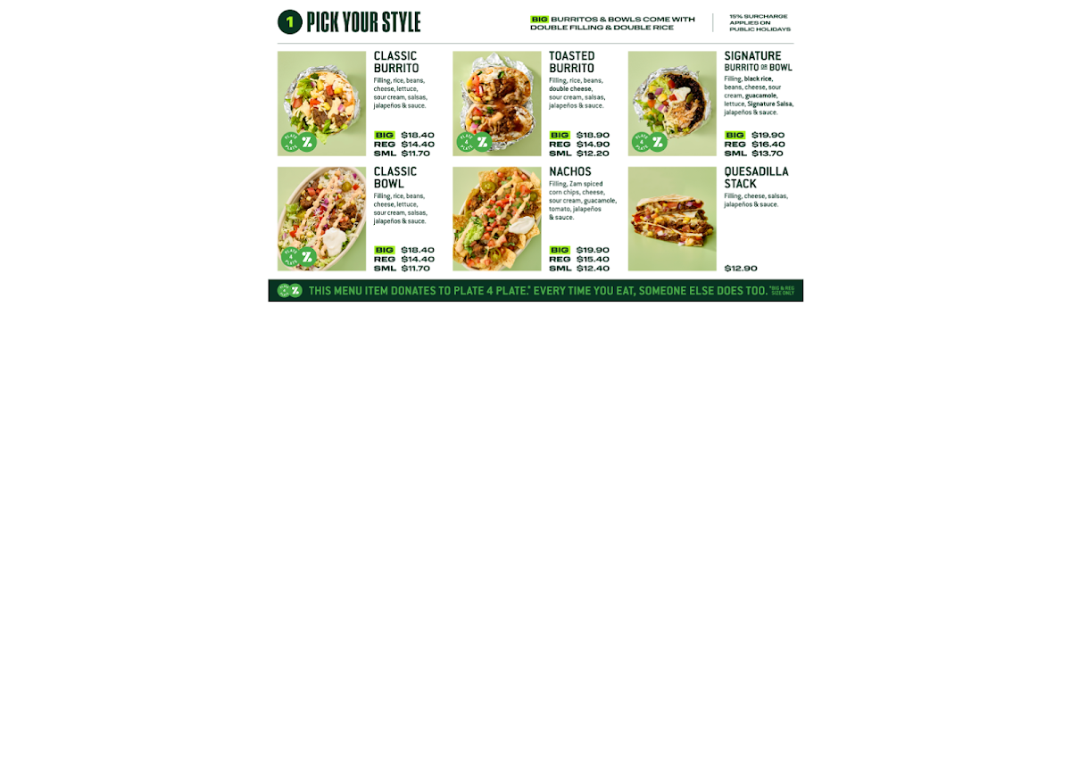 Menu, Zambrero