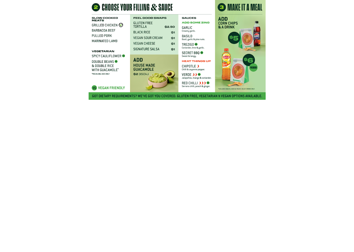 Menu, Zambrero