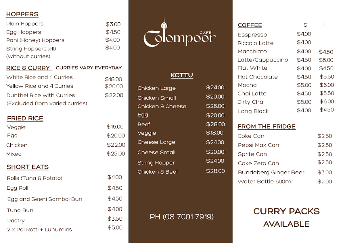 Menu, CAFE Colompoor