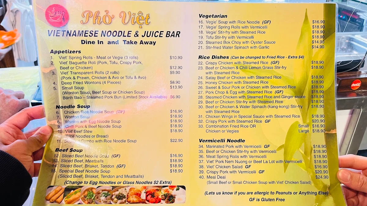 Menu, Pho Viet Vietnamese Noodle Bar
