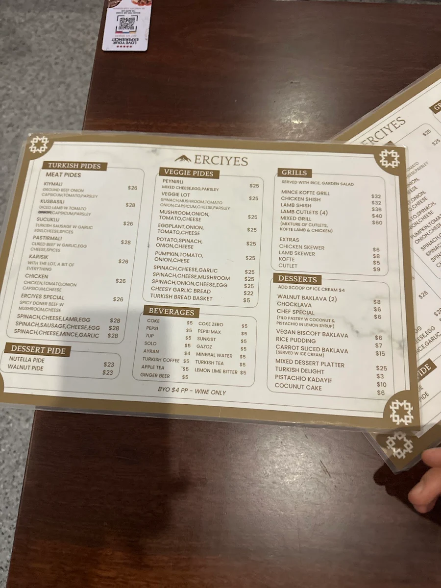 Menu, Erciyes Restaurant