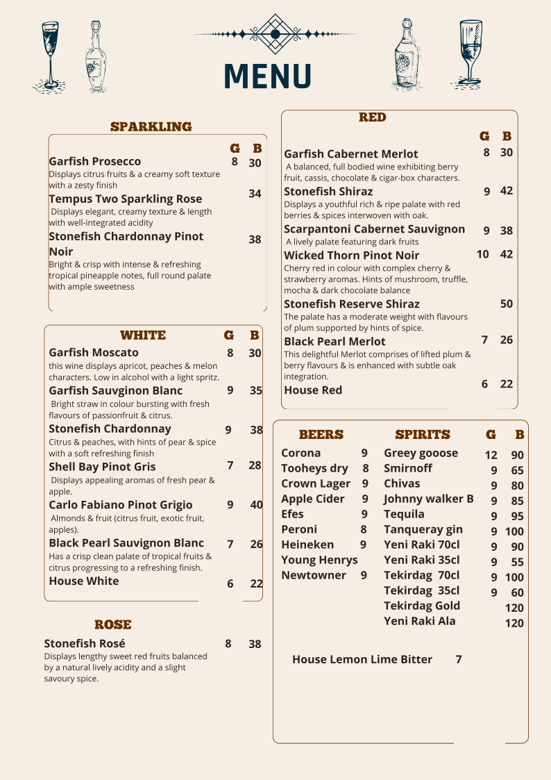 Menu, Erciyes Restaurant