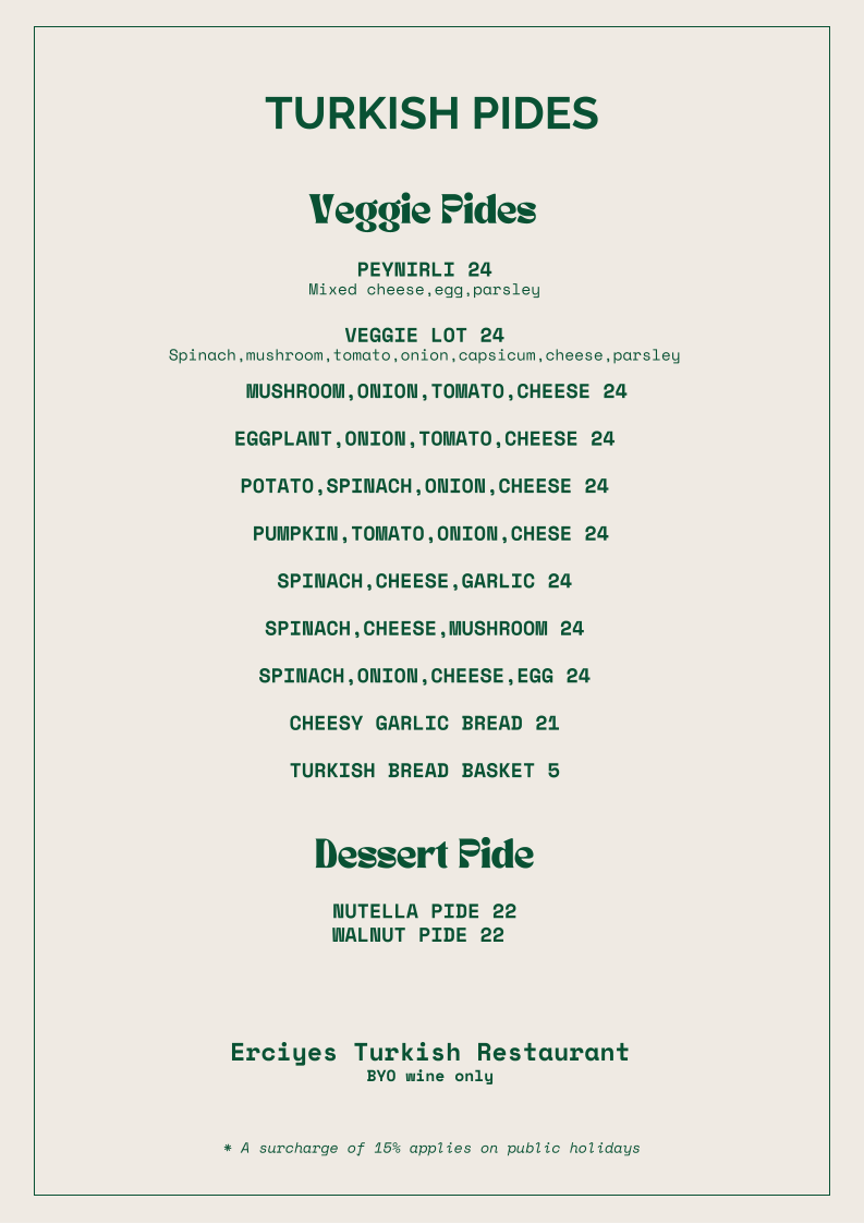 Menu, Erciyes Restaurant