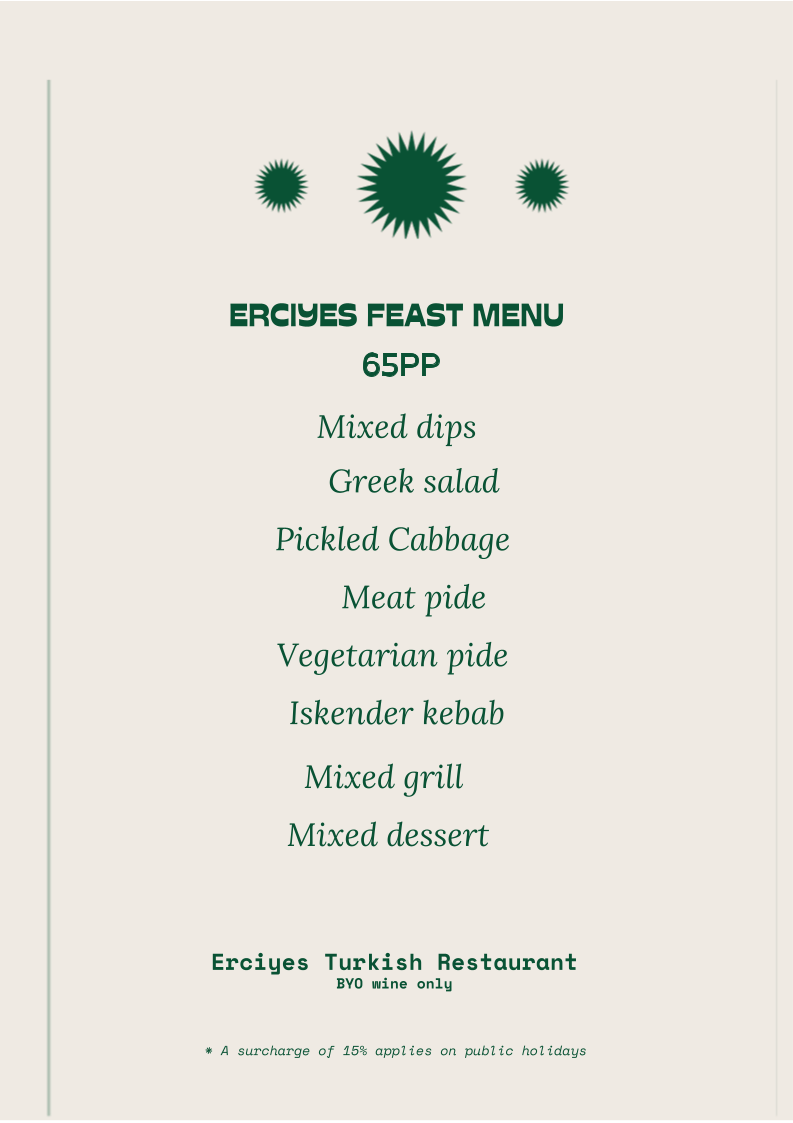 Menu, Erciyes Restaurant