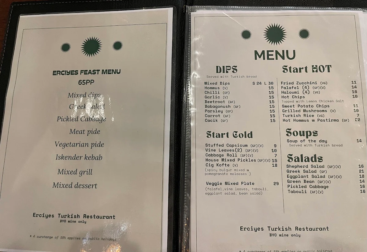 Menu, Erciyes Restaurant