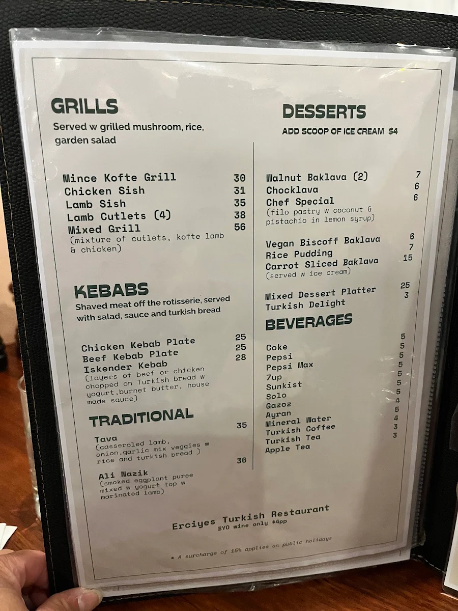 Menu, Erciyes Restaurant