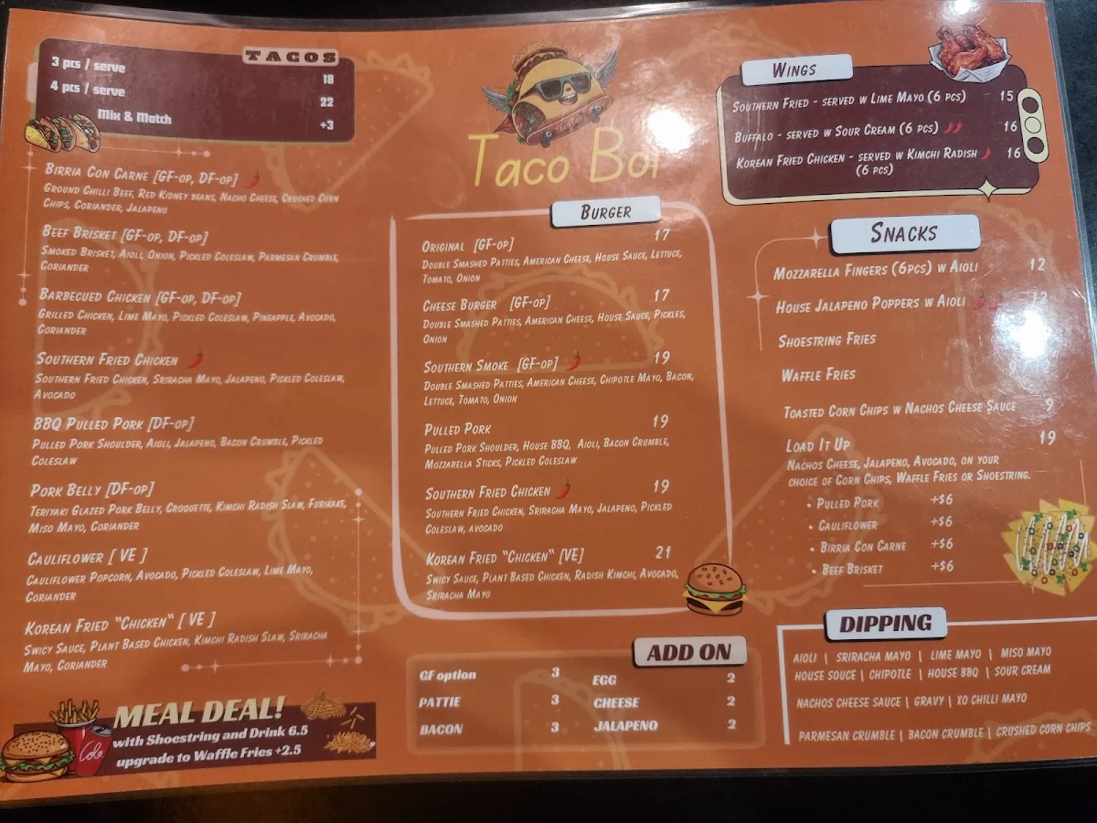 Menu, Taco Boi