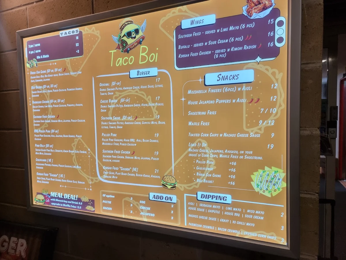 Menu, Taco Boi