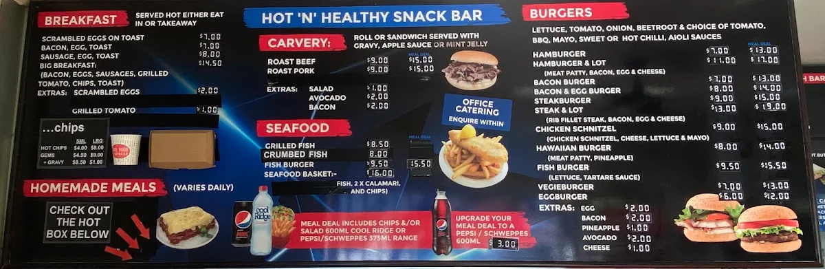 Menu, Hot & Healthy Snack Bar