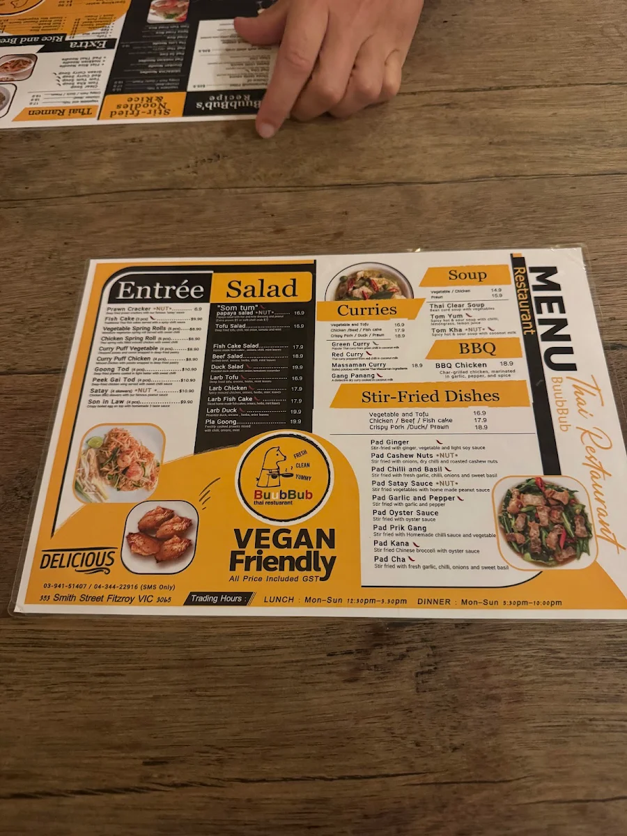Menu, Buubbub Restaurant