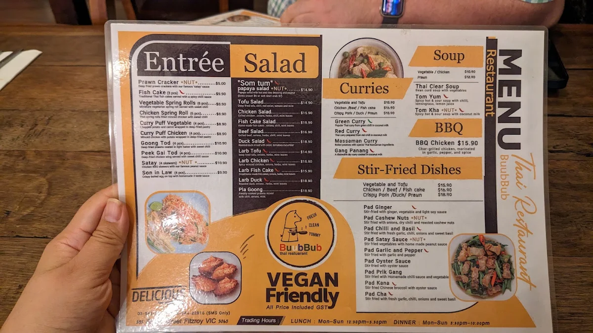 Menu, Buubbub Restaurant
