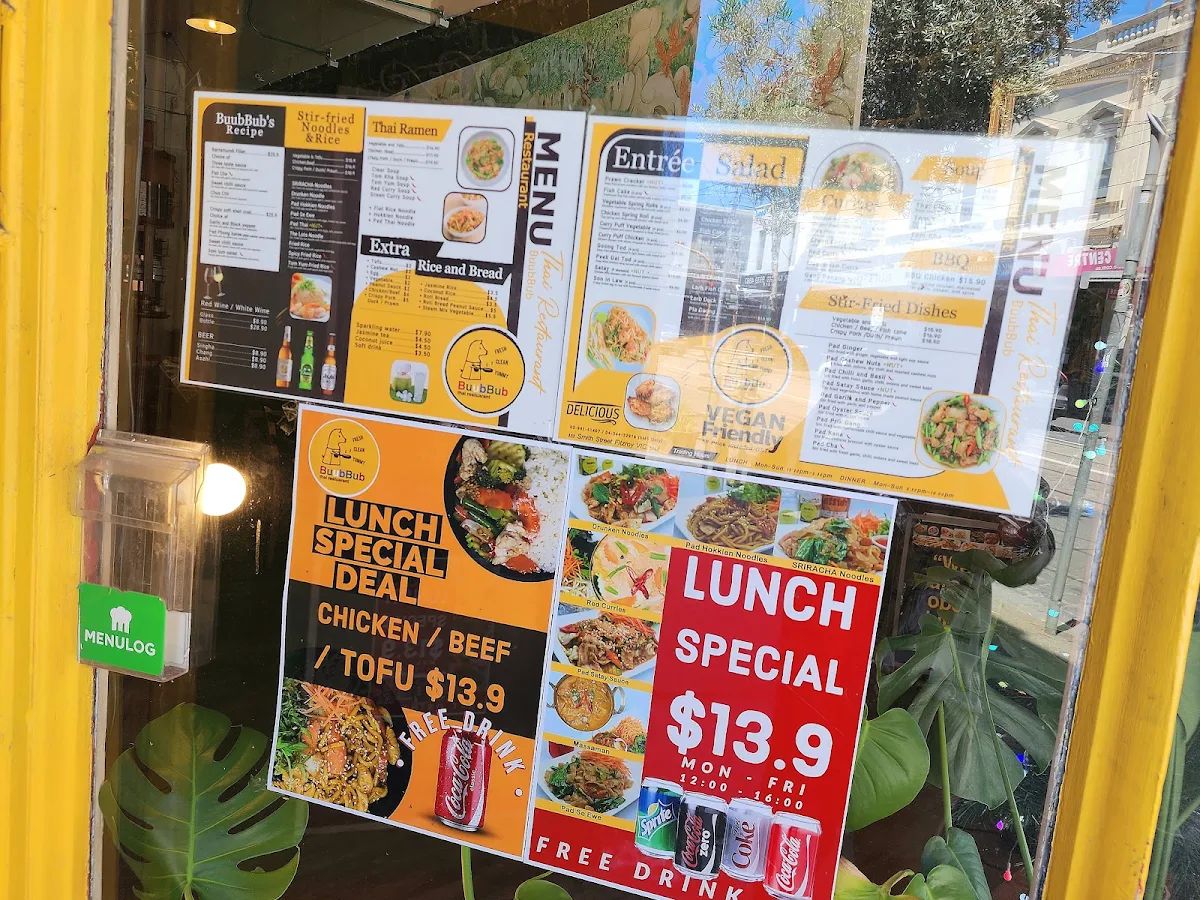 Menu, Buubbub Restaurant