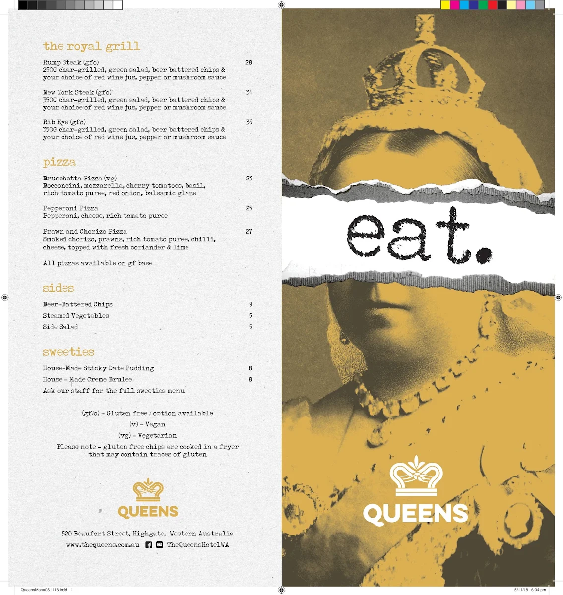 Menu, Queens Tavern