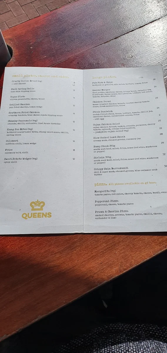 Menu, Queens Tavern