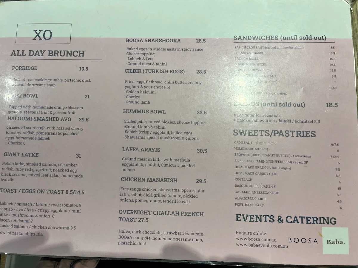 Menu, Boosa