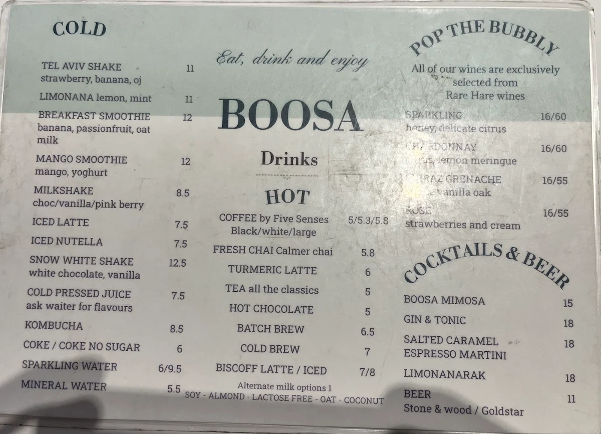 Menu, Boosa