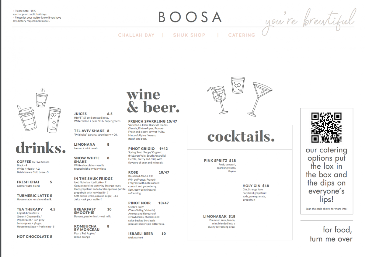 Menu, Boosa