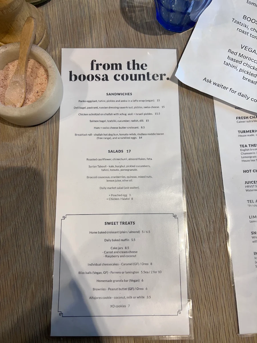 Menu, Boosa