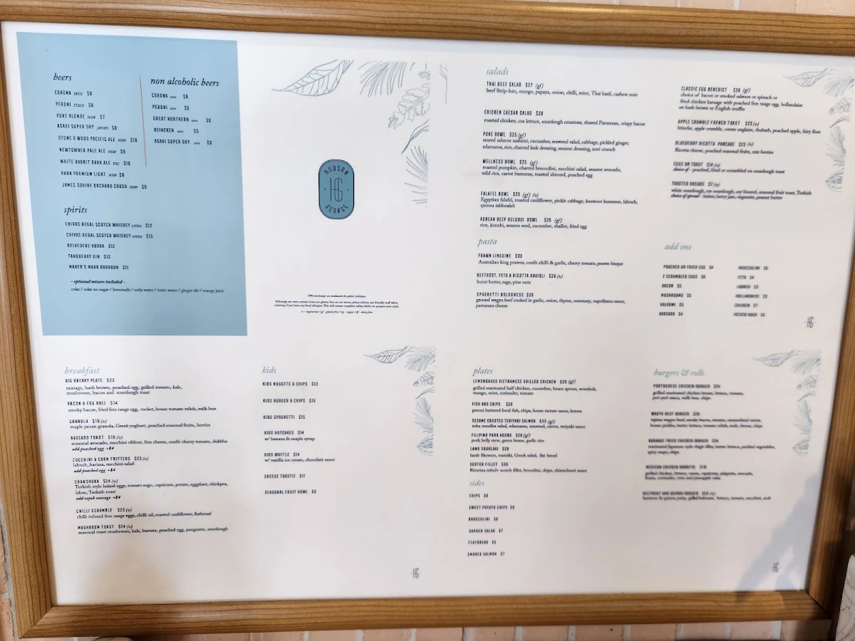 Menu, Hudson George