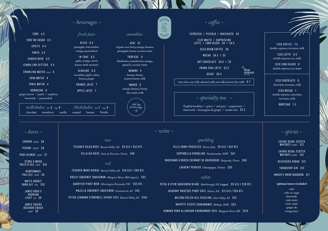 Menu, Hudson George