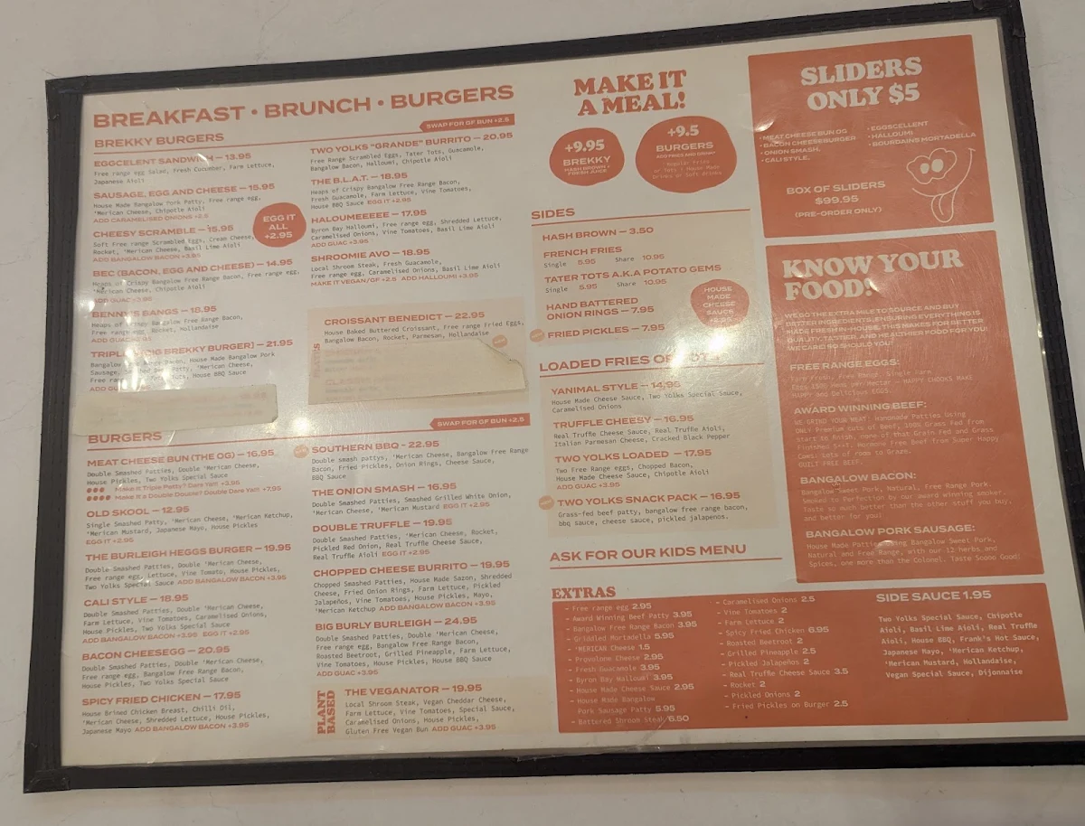 Menu, TWO YOLKS BRISBANE