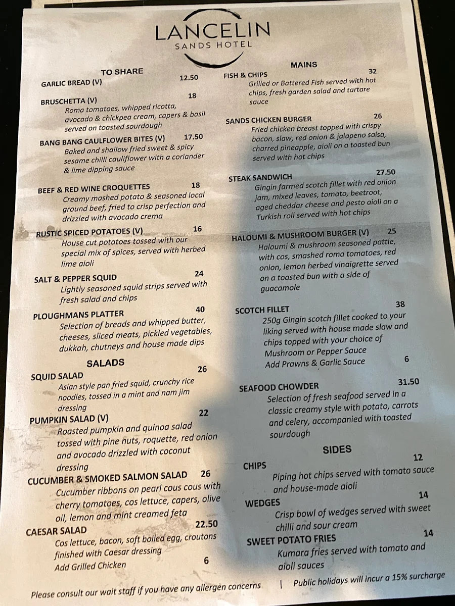 Menu, The 3 Emus Restaurant