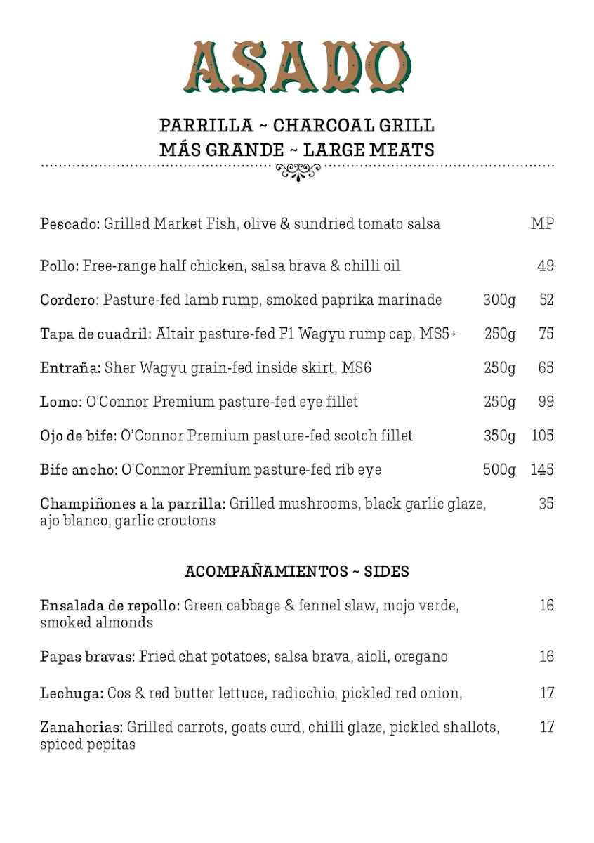 Menu, Asado