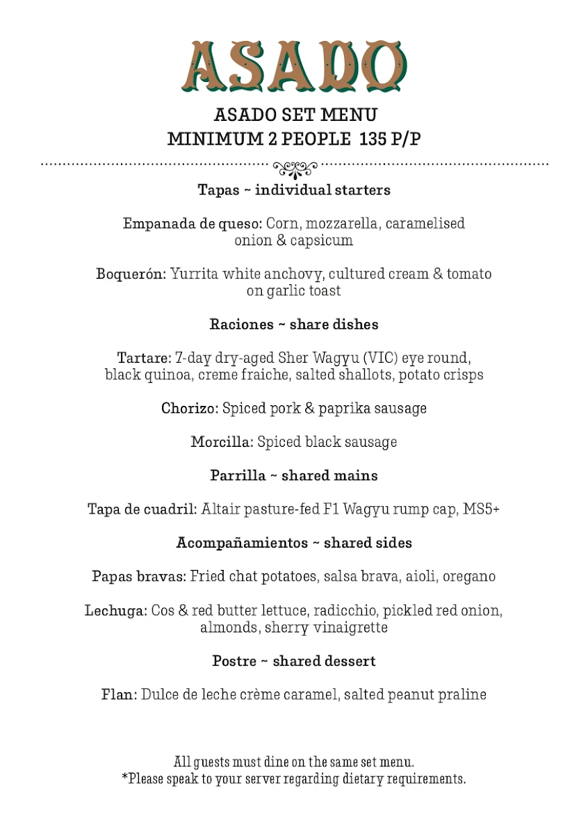Menu, Asado