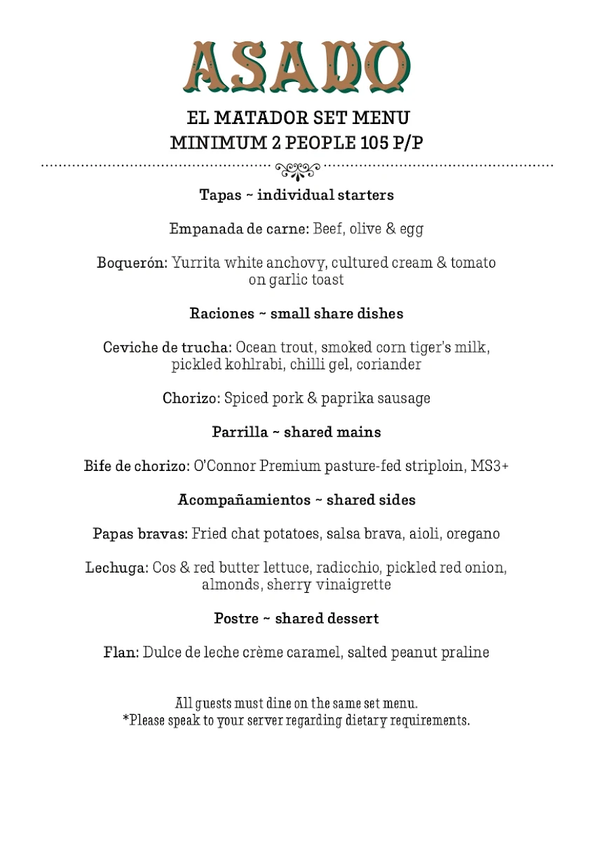Menu, Asado