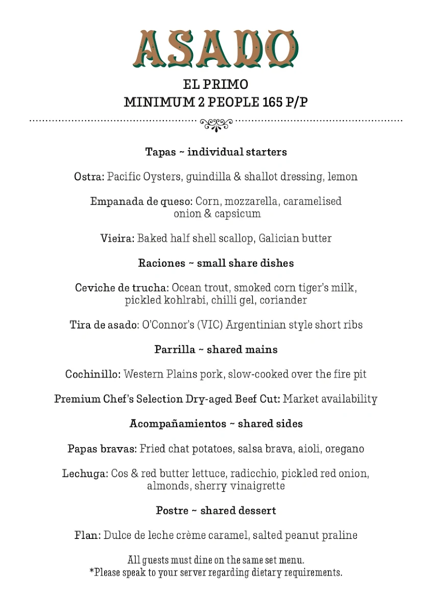 Menu, Asado