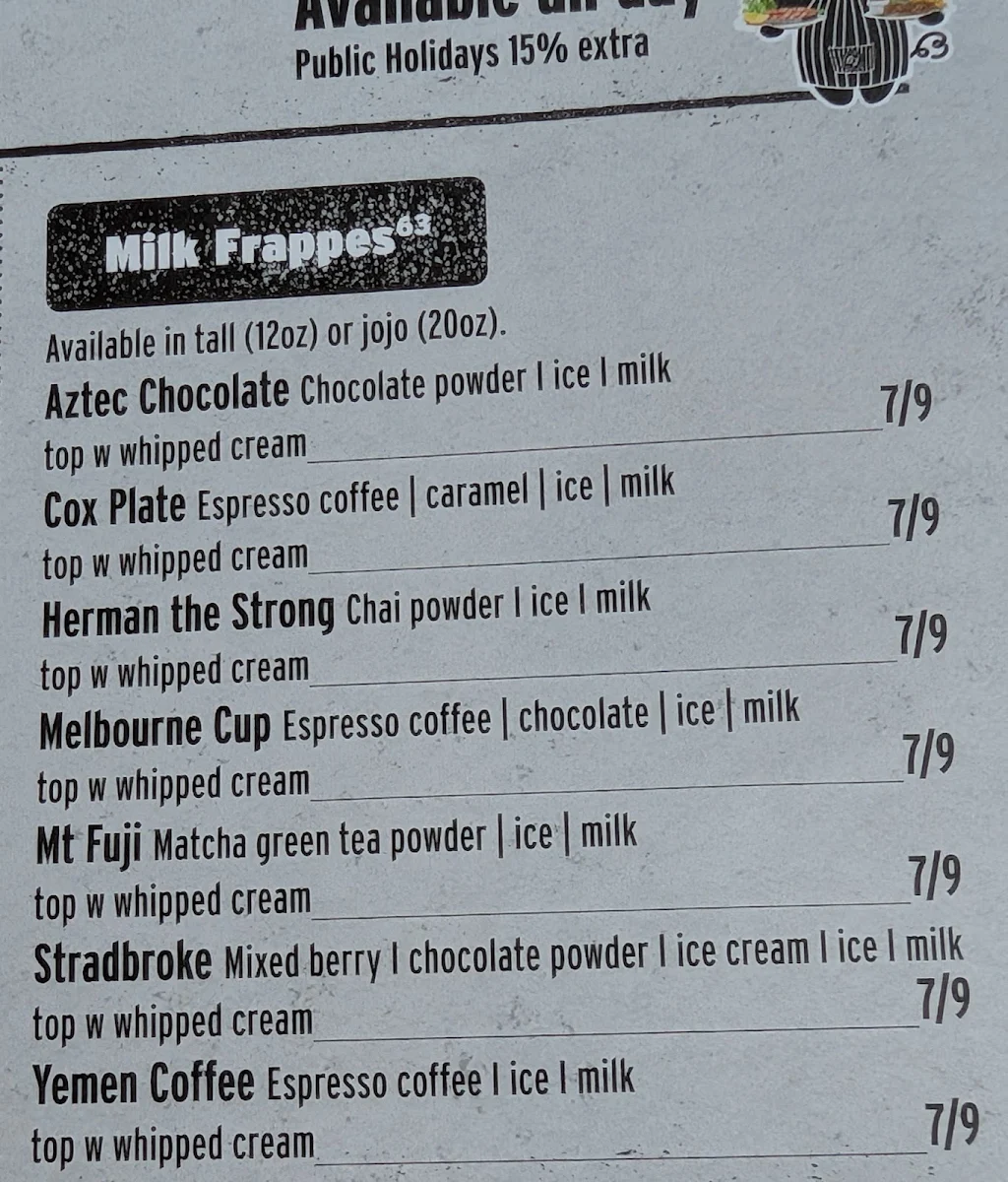 Menu, Cafe 63 Indooroopilly