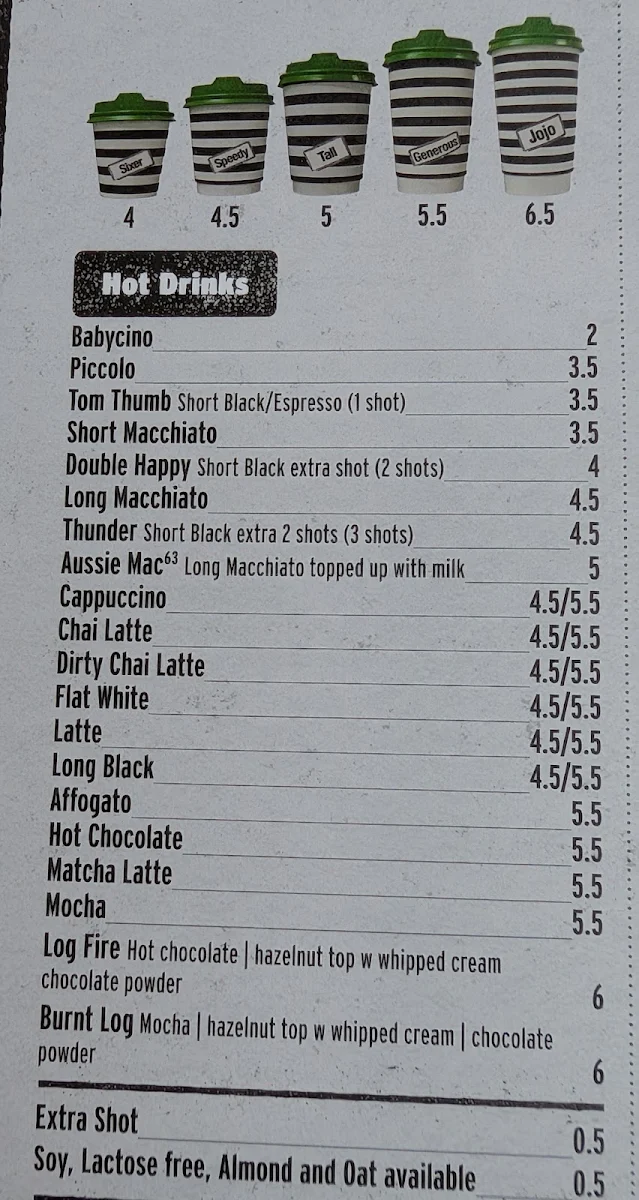 Menu, Cafe 63 Indooroopilly