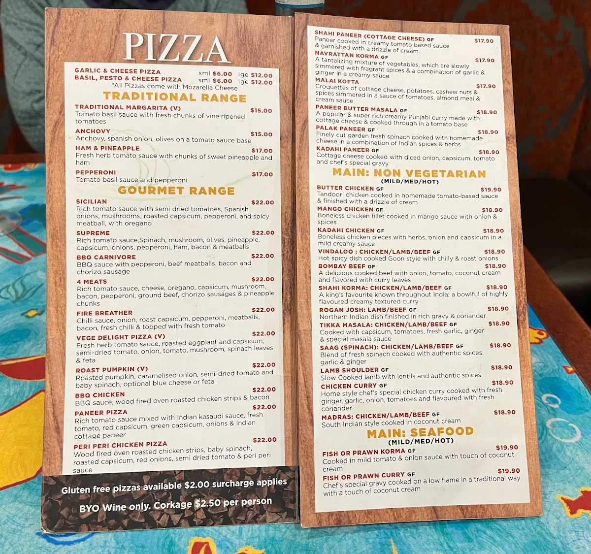 Menu, Morpeth Woodfired Pizza and Indian Delicacies & wine cellar
