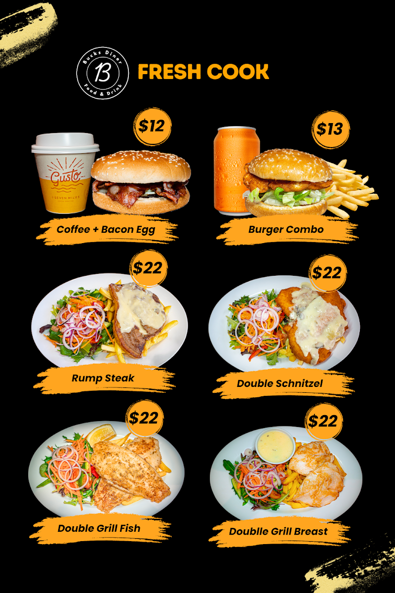 Menu, Bucks Diner