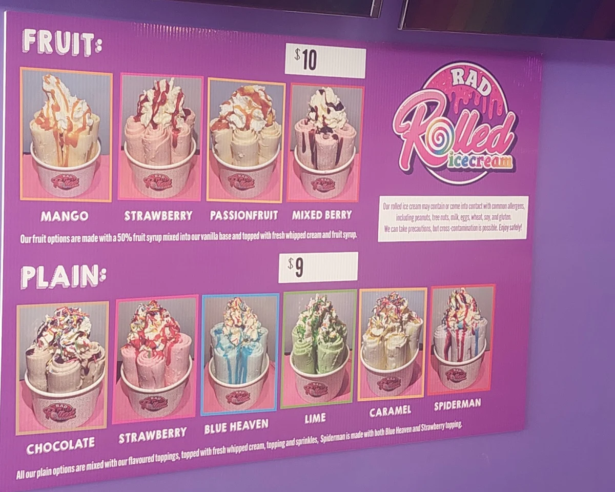 Menu, RAD Rolled Ice Cream