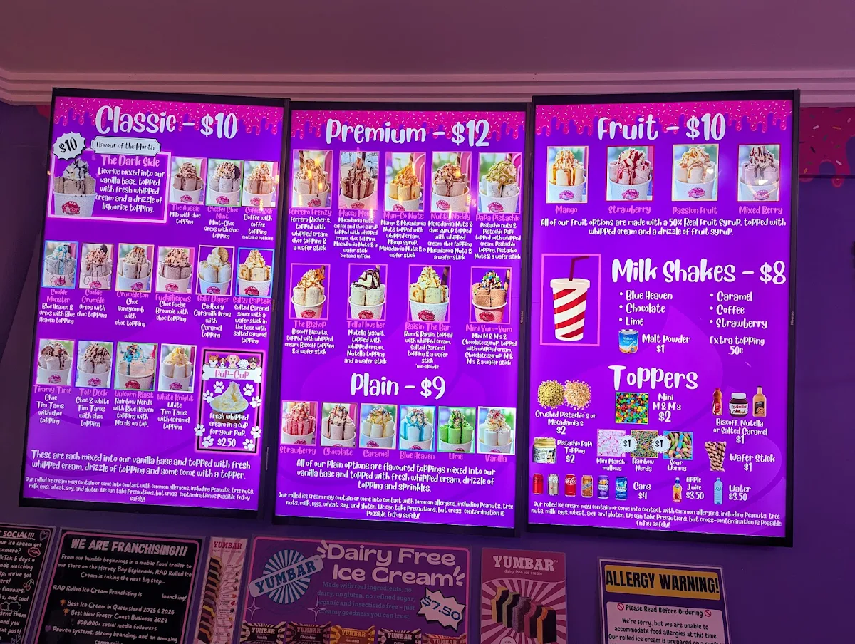 Menu, RAD Rolled Ice Cream