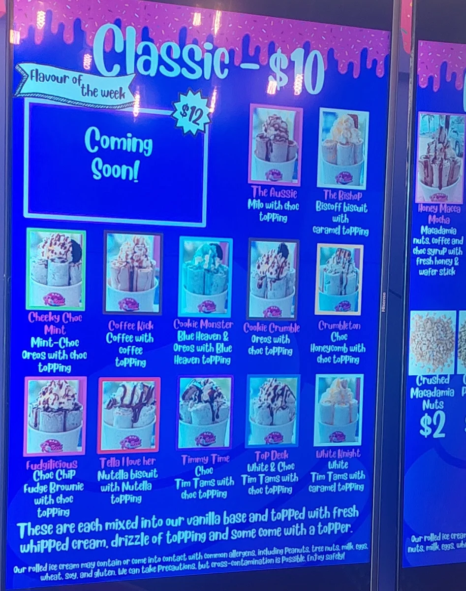 Menu, RAD Rolled Ice Cream