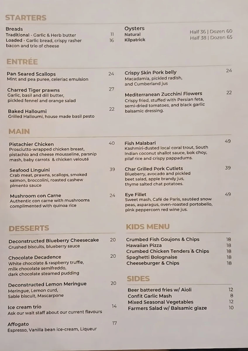 Menu, Latitude 21 Restaurant & Bar