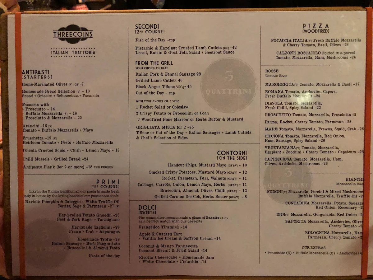 Menu, Threecoins & Sons