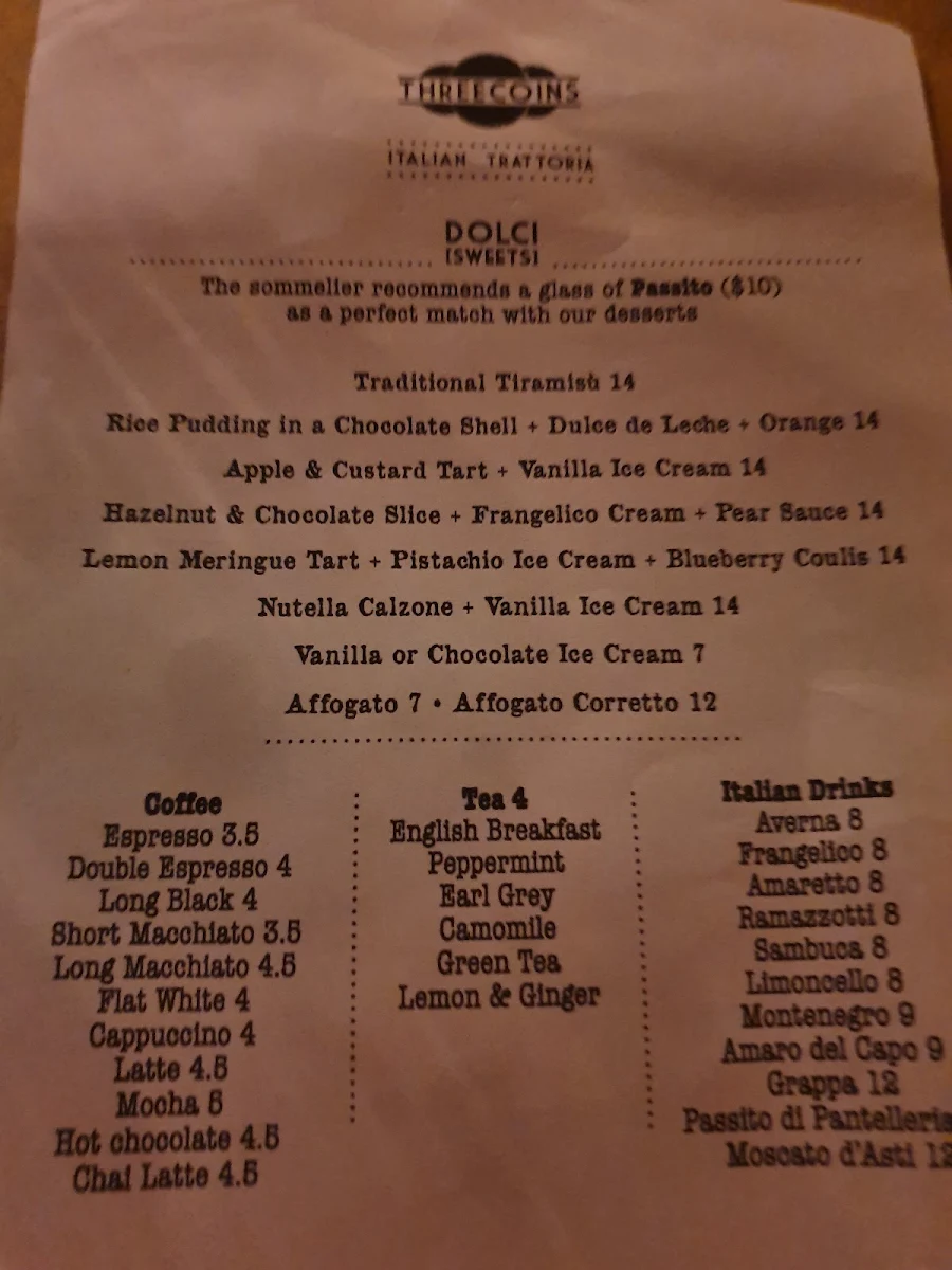 Menu, Threecoins & Sons