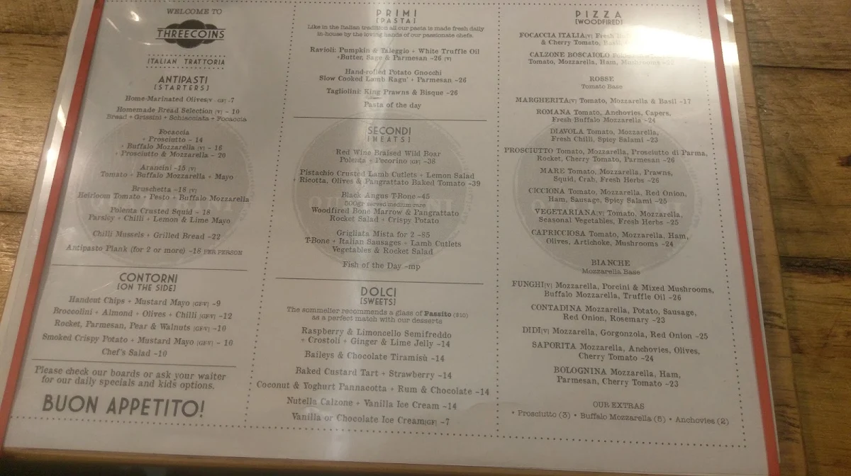 Menu, Threecoins & Sons