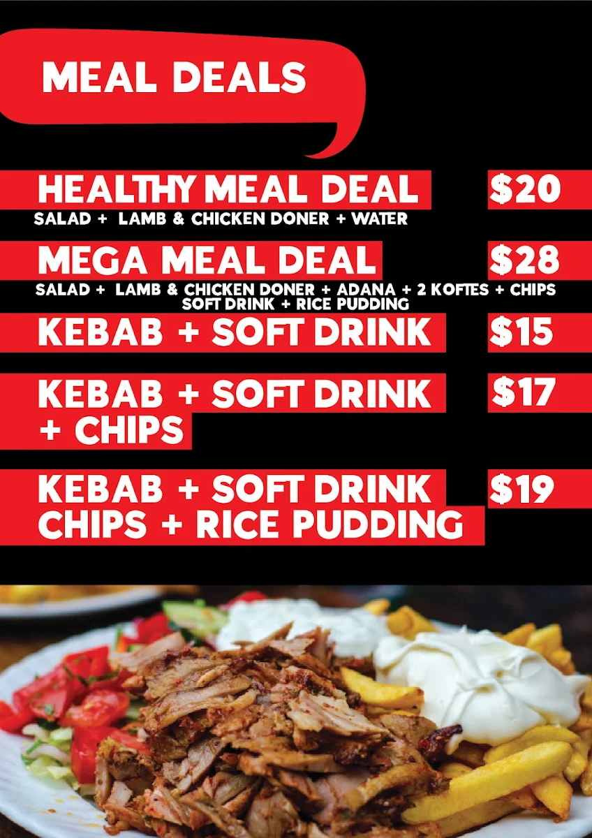 Menu, Mates Kebab Coburg
