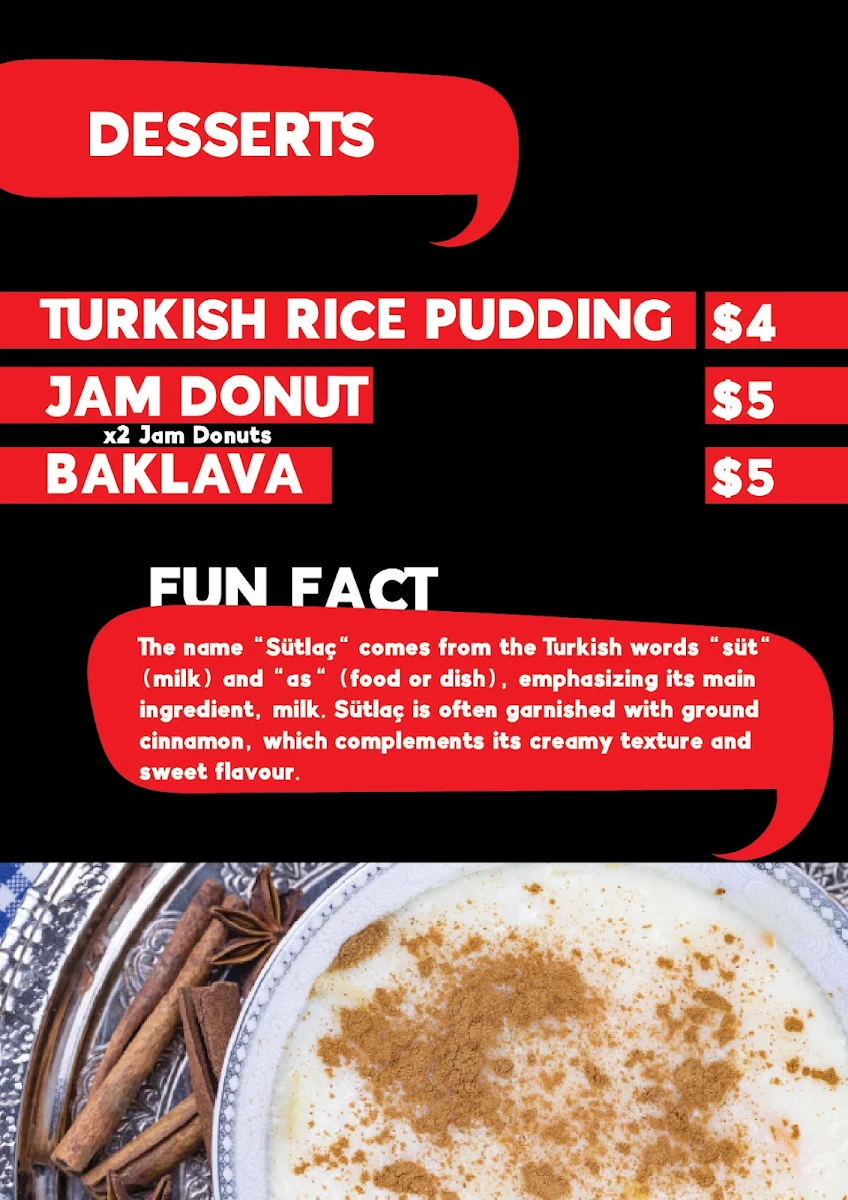 Menu, Mates Kebab Coburg
