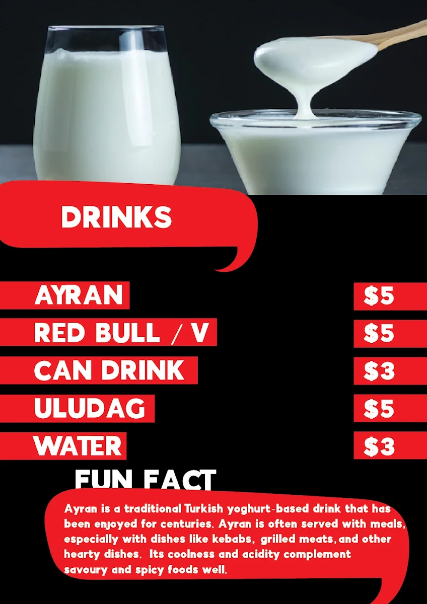 Menu, Mates Kebab Coburg