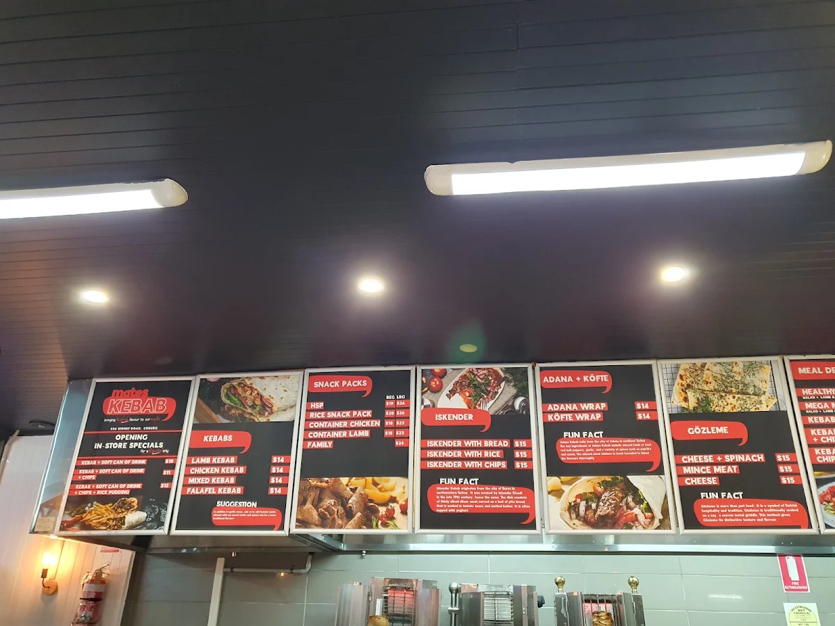 Menu, Mates Kebab Coburg