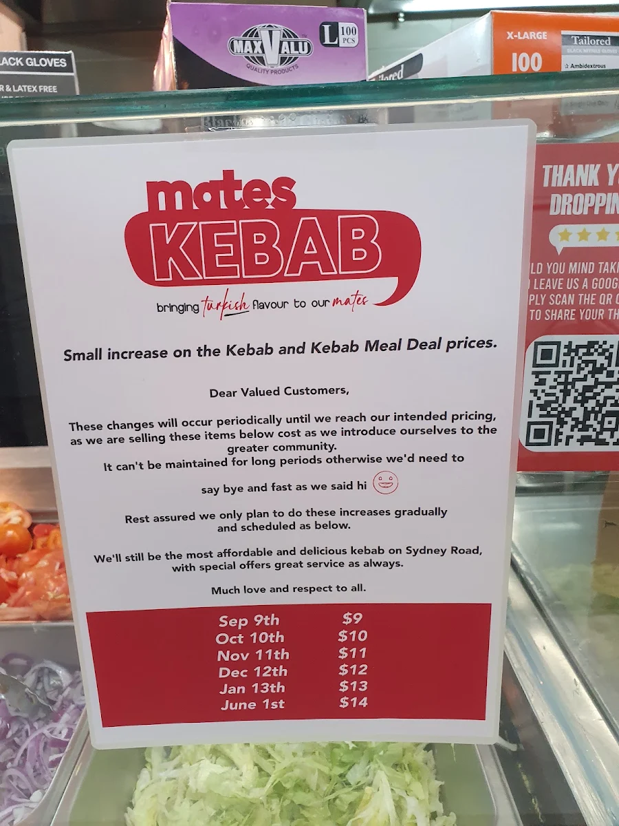 Menu, Mates Kebab Coburg