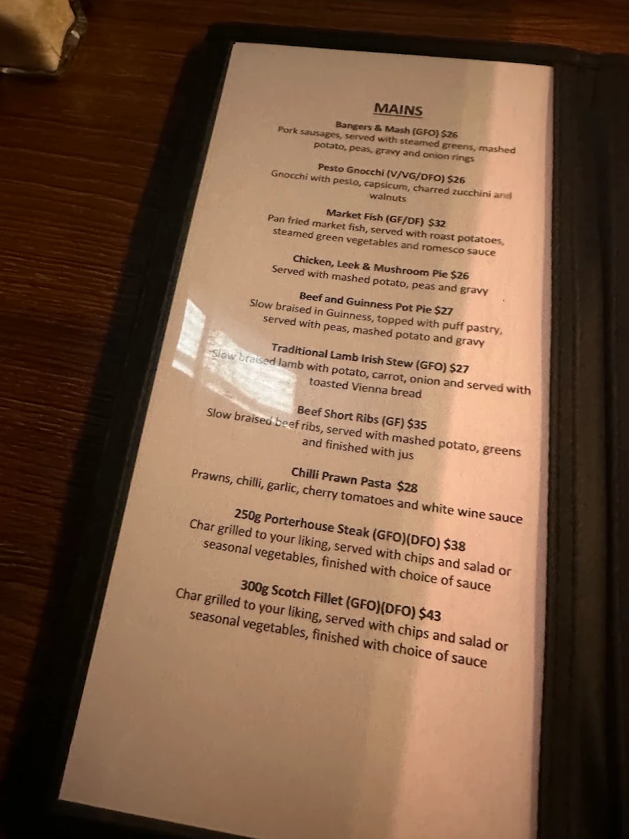 Menu, The Irish, Launceston