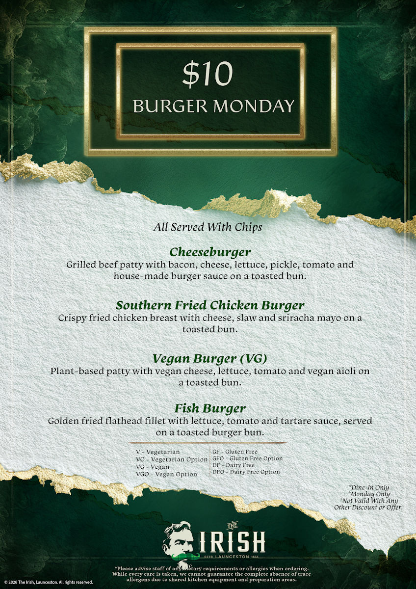 Menu, The Irish, Launceston
