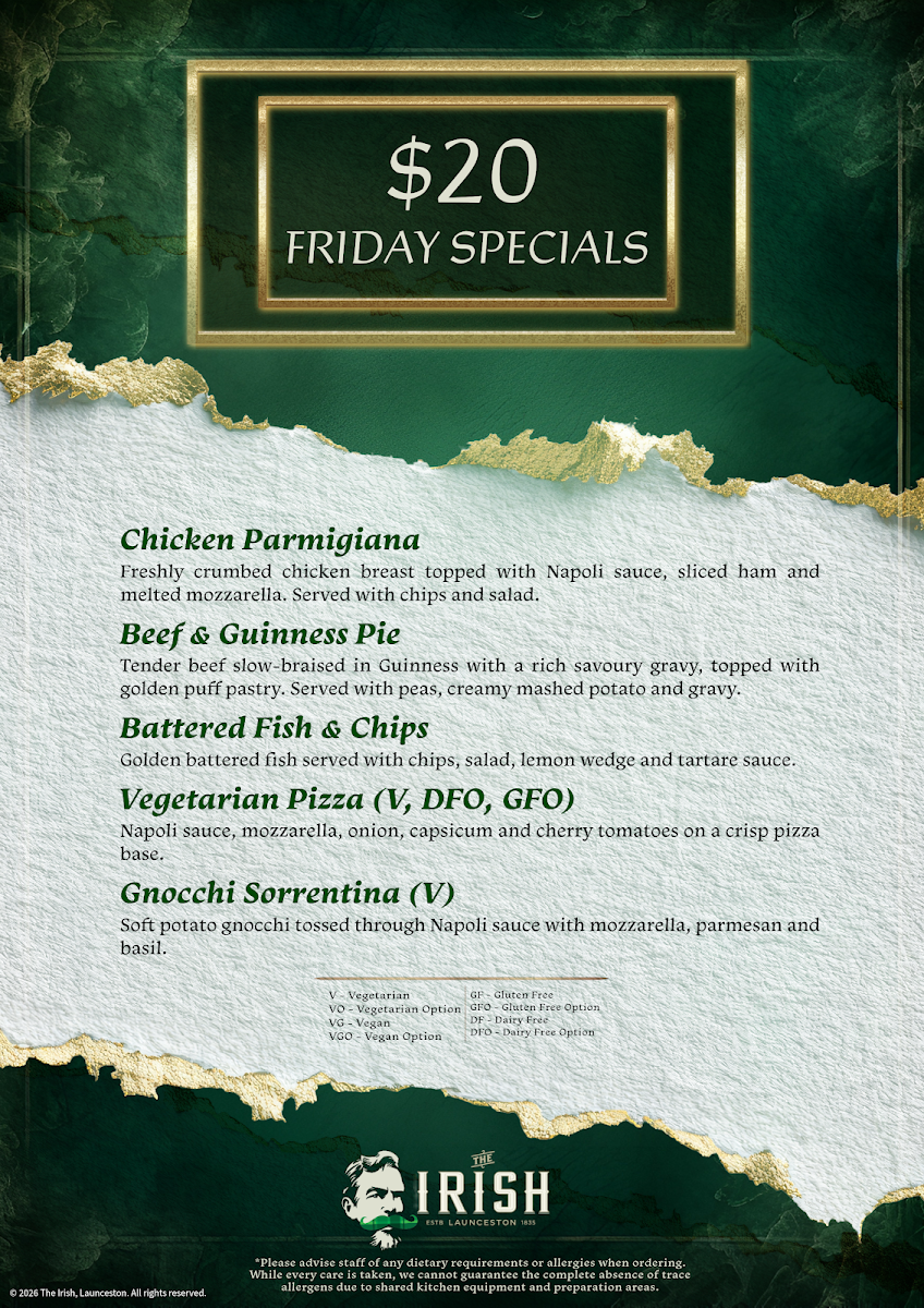Menu, The Irish, Launceston